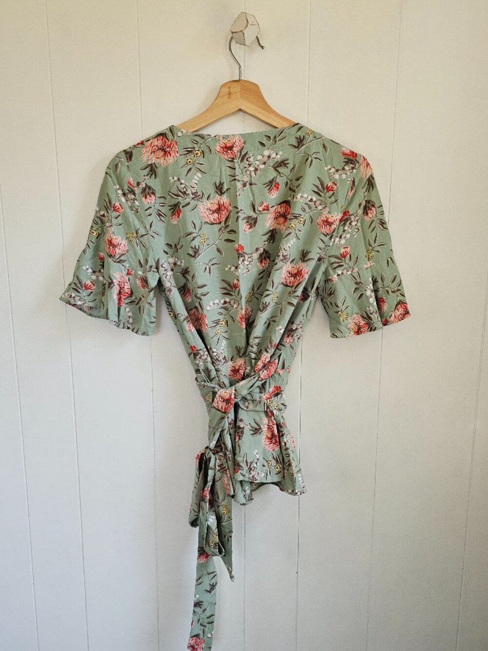 LOFT Celadon Floral Wrap Blouse - Picture 2 of 8
